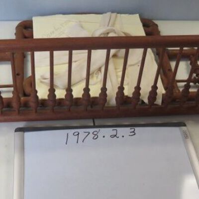 Side of hat rack: Origsize: 8.5" (h) x 30" (l) x; Origformat: Artifact