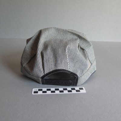 Back of hat.: Origsize: 5" (h) x 9.5" (w) x; Origformat: Artifact