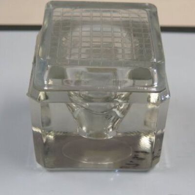 Inkwell with lid: Origsize: 2.5" (h) x 2.75" (w); Origformat: Artifact