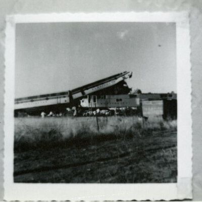 Train wreck in Broomfield, 1958: Origsize: 3.5" x 5"; Origformat: Print-Photographic; Resolution: 1000fpi