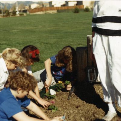 Kids Planting at the Broomfield Depot Museum, 1988: Origsize: 3.5" x 5"; Origformat: Print-Photographic; Resolution: 1000dpi