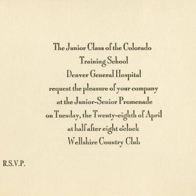 Invitation to the Junior-Senior Promenade for the Colorado Training School for Nurses