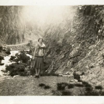 Unidentified woman standing in Eldorado Canyon, 1931: Origsize: 2.75" x 4.5"; Origformat: Print-Photographic; Resolution: 1100dpi