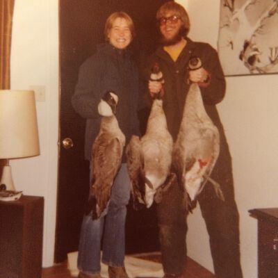 Donor, on left, wearing parka in 1977 in Fort Collins, CO.