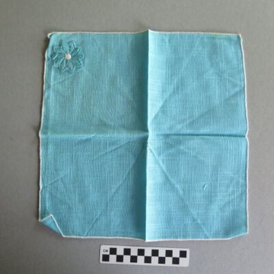 Front of handkerchief: Origsize: 5" (w) x 5" (l); Origformat: Artifact