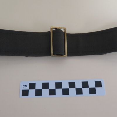 Belt showing buckle: Origsize: 1.5" (w) x 37" (l); Origformat: Artifact