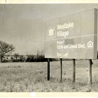 Sign for Westlake Village - on empty land