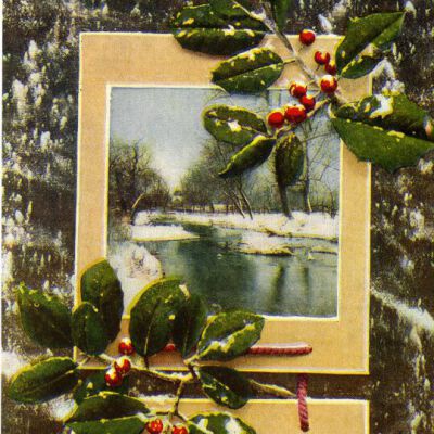 "A Merry Christmas" postcard, front, 1909: Origsize: 3.5" x 5.5"; Origformat: Postcard; Resolution: 925dpi