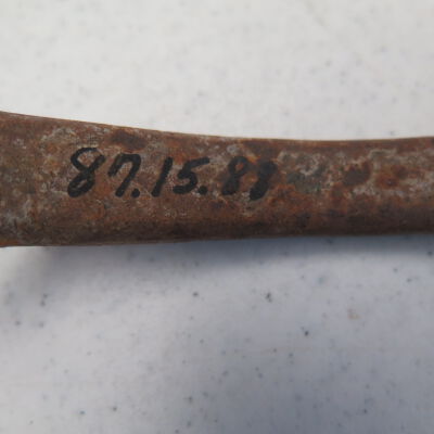 Close up of number on wrench.: Origsize: 2" (h) x 2" (w) x 10; Origformat: Artifact