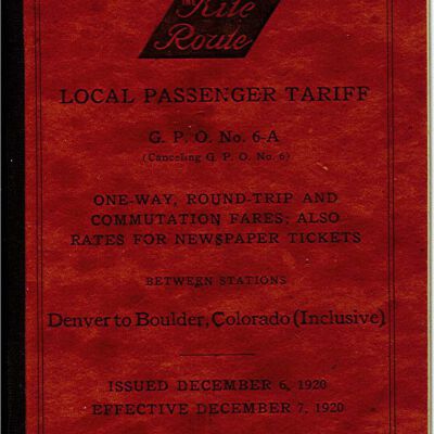Passenger Tariff No. 6-A Booklet for the Denver & Interurban Railroad