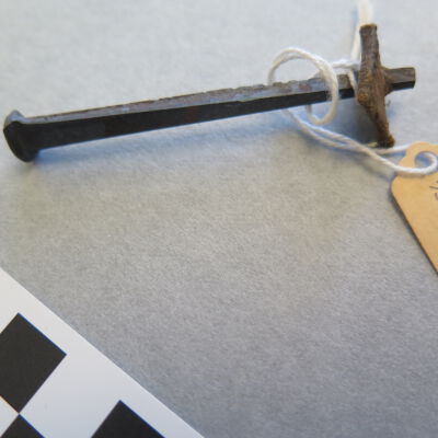 Close up of nail.: Origsize: 0.5" (h) x 0.5" (w); Origformat: Artifact