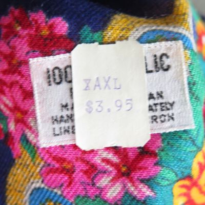 Tag on scarf: Origsize: 8" (w) x 12" (l); Origformat: Artifact