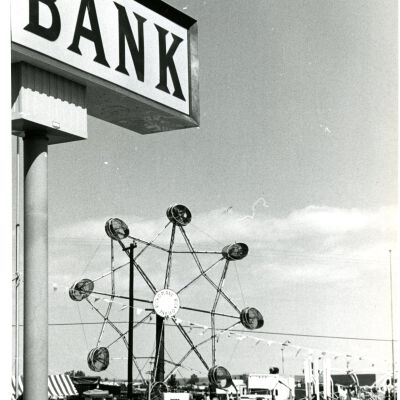 Ferris Wheel in background; Bank sign in foreground - 1966