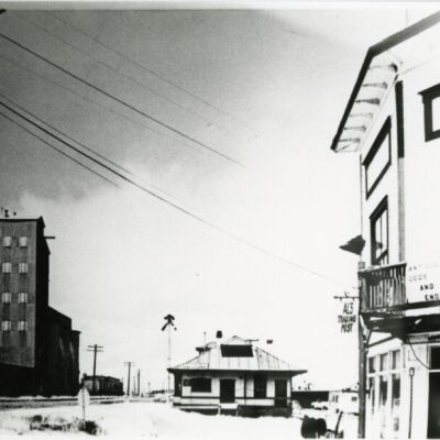 Broomfield depot at its original site by Jones' Hall, circa 1975: Origsize: 3..5" x 5"; Origformat: Print-Photographic; Resolution: 1000dpi