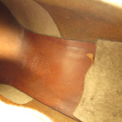 Tag in shoe: Origsize: 4" (h) x 3.5" (w) x; Origformat: Artifact