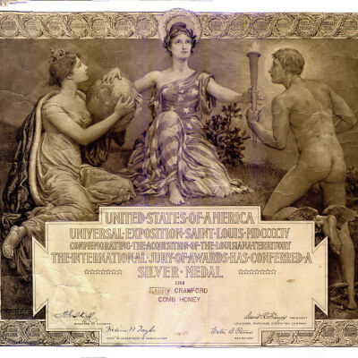 Harry Crawford's St. Louis World's Fair Certificate for Comb Honey