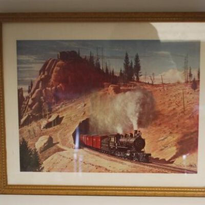 Framed picture of train: Origsize: 12" (h) x 14.75 (w); Origformat: Artifact