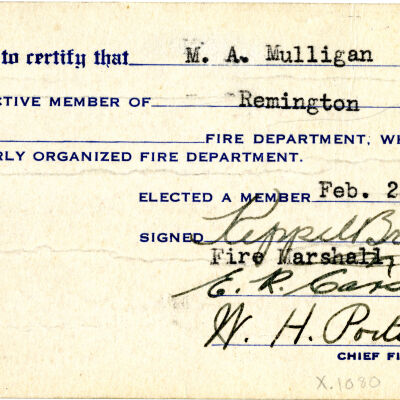 Milton Mulligan's Colorado State Firemen's Association Membership Card, 1942
