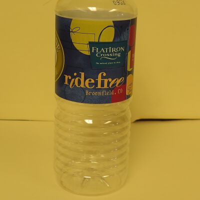 Side of water bottle.: Origsize: 8" (h) x 3" (w); Origformat: Artifact