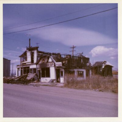 Jones Hall after burning down, 1972: Origsize: 3.75" x 4"; Origformat: Print-Photographic; Resolution: 1200dpi