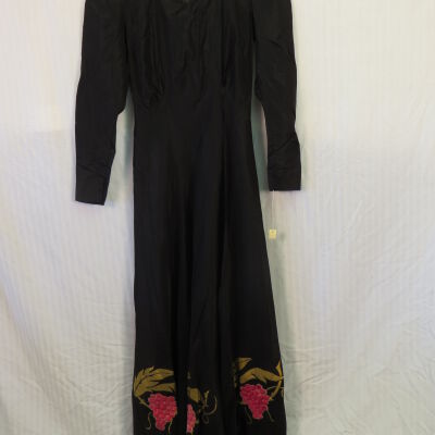 Dress, Black with Grapes and Vines