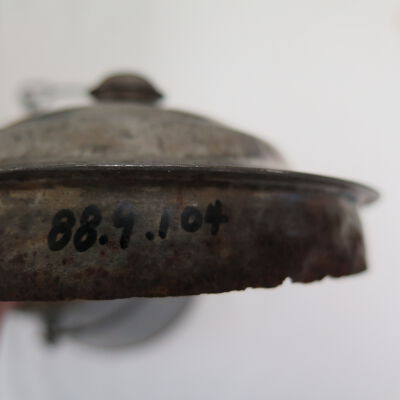 Numbr on lid.: Origsize: 9.5" (h) x 8" (dia); Origformat: Artifact