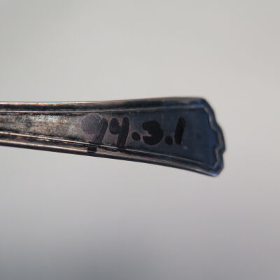 Number on spoon.: Origsize: 1.5" (w) x 6" (l); Origformat: Artifact
