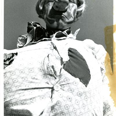 Woman in clown costume with pig nose - 1966
