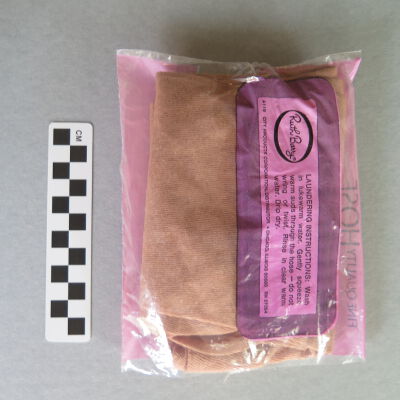 Back of panyhose bag: Origsize: 5" (w) x 7" (l); Origformat: Artifact
