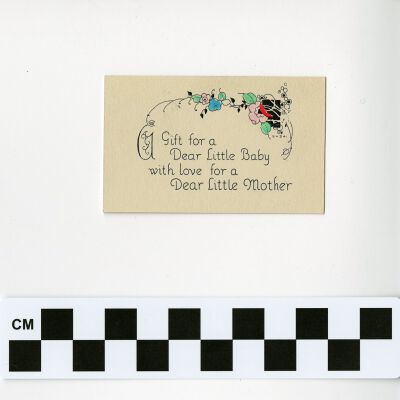 Congratulatory card for Ella Mitze about her son's birth, 1933: Origsize: 1.75" x 2.25"; Origformat: Other; Resolution: 300dpi