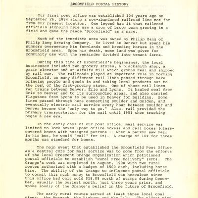 Broomfield Postal History 1884-1988