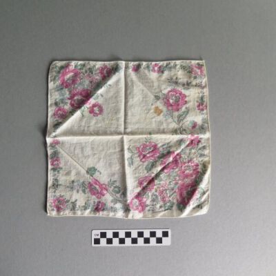 Front of handkerchief: Origsize: 11" (w) x 11" (l); Origformat: Artifact