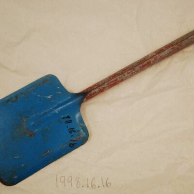 Back of shovel: Origsize: 12" (h) x 3" (w); Origformat: Artifact