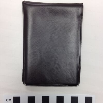 Back of notepad cover.: Origsize: 0.25" (h) x 3" (w) x; Origformat: Artifact