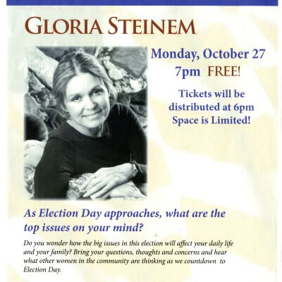 Flyer from Gloria Steinem talk at Broomfield Auditorium, 2008