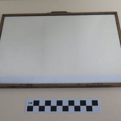 Front of mirror: Origsize: 7" (h) x 10" (w); Origformat: Artifact