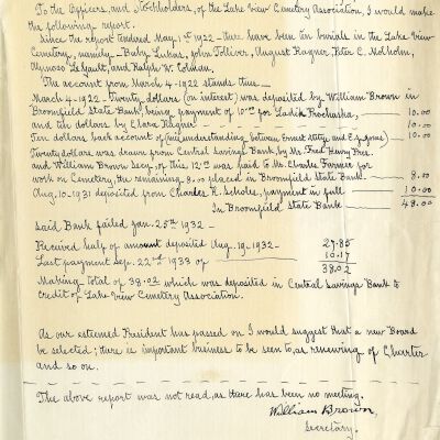 Minutes of Lakeview Cemetery Association