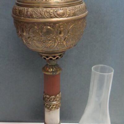 Lamp with chimney: Origsize: 30" (h) x 6" (w) x 6; Origformat: Artifact