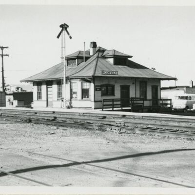 Broomfield train depot at its original location, circa 1970: Origsize: 3.5" x 5"; Origformat: Print-Photographic; Resolution: 1000dpi