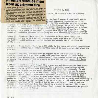 Letter of Complaint & Fireman News Clipping