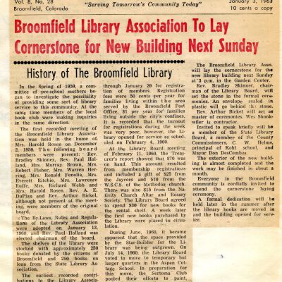 Broomfield Library Association to Lay Cornerstone for New Building Next Sunday