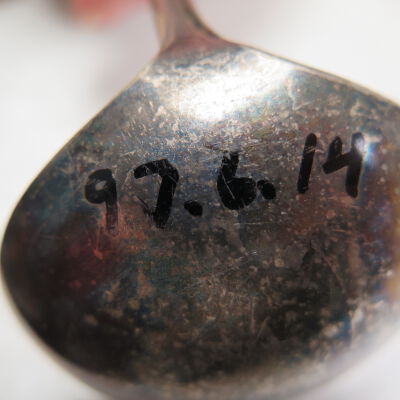 Back of spoon before the number was corrected: Origsize: 3" (w) x 6" (l); Origformat: Artifact