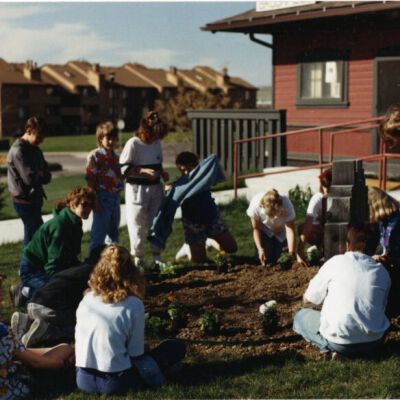 Kids Planting at the Broomfield Depot Museum: Origsize: 3.5" x 5"; Origformat: Print-Photographic; Resolution: 1000dpi