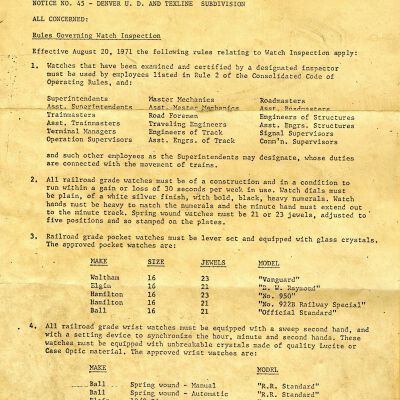 Colorado and Southern Railway Rules Governing Watch Inspection