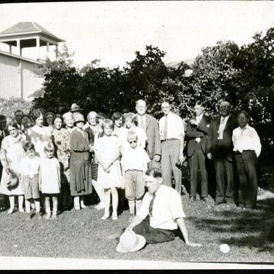 The Hillen Family with friends at a Chautauqua in Boulder, CO, circa 1928: Origsize: 2 3/4" x 4 1/2"; Origformat: Print-Photographic; Resolution: 300dpi
