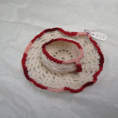 Top of cup and saucer with red rim.: Origsize: 3.5" (h) x 1.5" (dia; Origformat: Artifact
