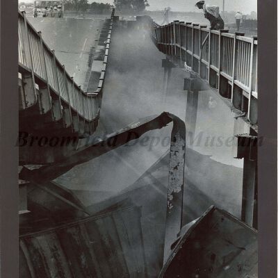 1985 trainwreck under Highway 36 with watermark and object id stamp.: Origformat: Artifact