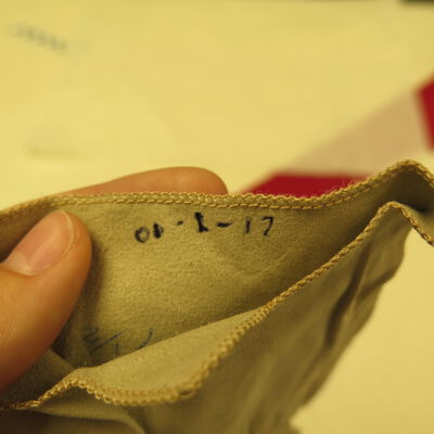 Number inside gloves.: Origsize: 4" (w) x 7.25" (l); Origformat: Artifact