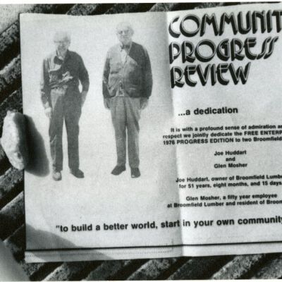 Community Progress Review dedication for Joe Huddart and Glen Mosher, 1976: Origsize: 3.5" x 5"; Origformat: Print-Photographic; Resolution: 1000dpi