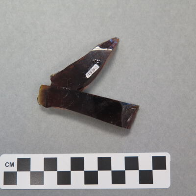 Other side of fragment.: Origsize: .75" (h) x 3" (w) x; Origformat: Artifact